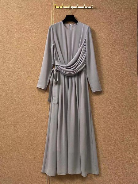 

casual dresses 2021 women summer fashion runway a-line long dress sleeve solid draped waist ladies, Black;gray
