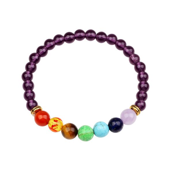 

qinuo new chakra colorful beaded amethyst chakra bracelet yiwu trinket market, Golden;silver