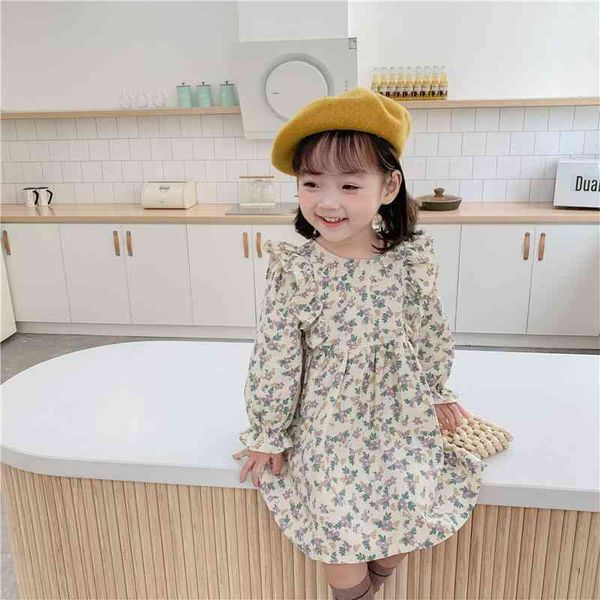 

girls spring 2021 new korean girl baby long sleeve cotton children's one year old princess dress, Red;yellow
