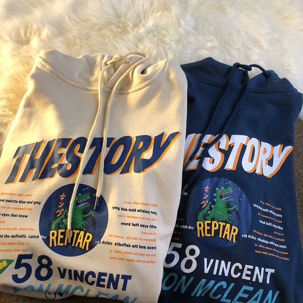 

2021 dinosaur letters print vintage brand hoodie for teens girls spring thin women new korean fashion harajuku pullovers gxrr, Black