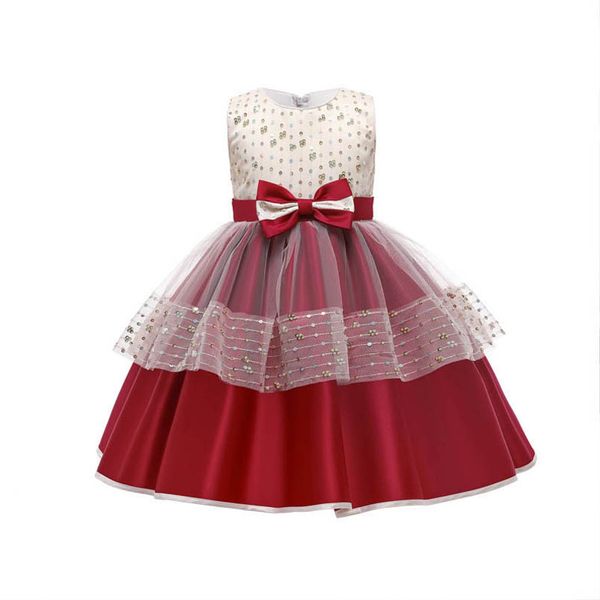 

girls dresses children clothing kids clothes wedding lace princess sleeveless bow birthday party dress b8540, Red;yellow