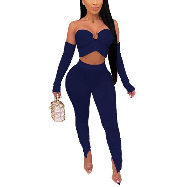 

women's tanks & camis 2pcs women summer outfits solid color boob tube + high-waist tight pants suit for girls, 4 colors, White