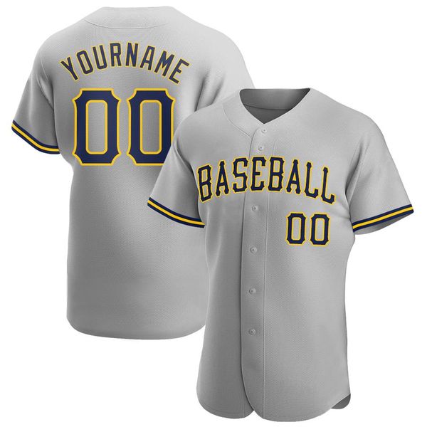 

custom gray navy-gold authentic baseball jersey, Blue;black