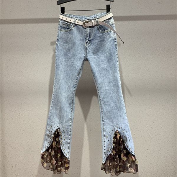 

flare 2021 new spring skinny-fitting bell-frizzy floral breeches printed ladies jeans kz1v, White;black