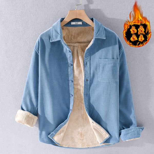 

2021 new autumn and winter 100% cotton corduroy brand warm casual shirt for men fashion trendy shirts male solid thickening 5ewj, White;black
