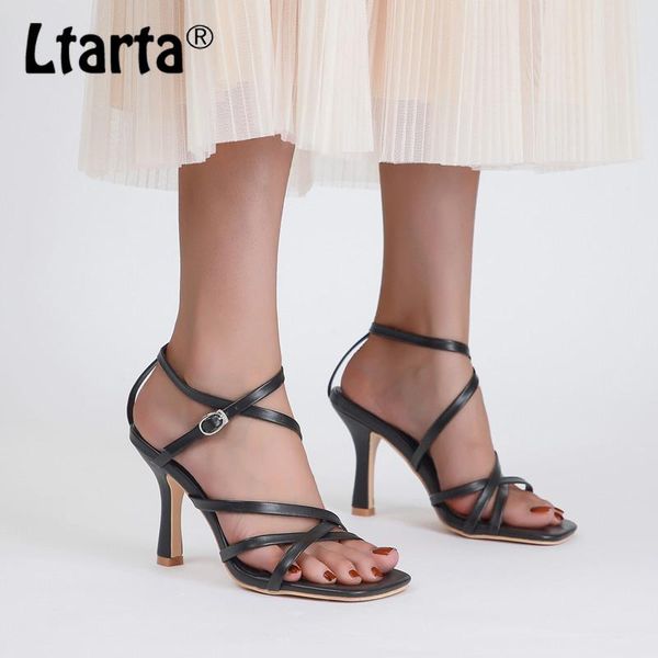

sandals ltarta cross strap roman 2021 stiletto high-heeled women's square head straps ladies shoes cwf, Black