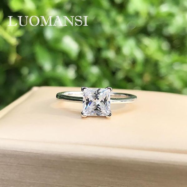 

cluster rings luomansi 6*6mm high carbon diamond ring real s925 sterling silver women's jewelry wedding party wholesale, Golden;silver