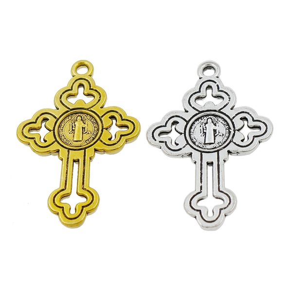 

hollow medalla san benito cross charm pendants catholic memorabilia antique silver/gold for necklaces pendant l300 30pcs/lot, Bronze;silver