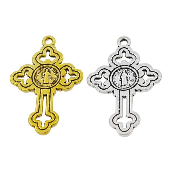 Hohle Medalla San Benito Kreuz Charm Anhänger katholische Erinnerungsstücke Antik Silber/Gold FÜR Halsketten Anhänger L300 30 teile/los