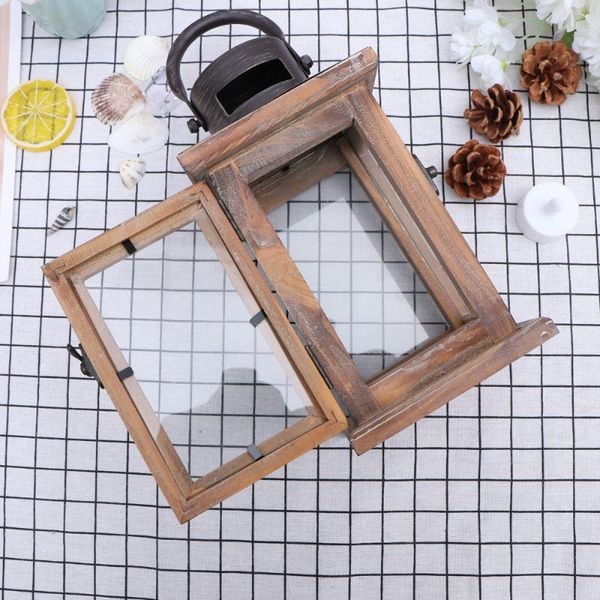 

candle holders vintage holder retro elegant iron art wooden candlestick lantern home decoration (with 1 electronic candle)