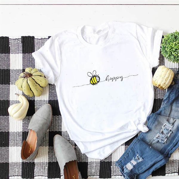 

womens t shirt bee cartoon print t shirt ladies summer clothes funny t shirt harajuku graphic women drop shipping, White