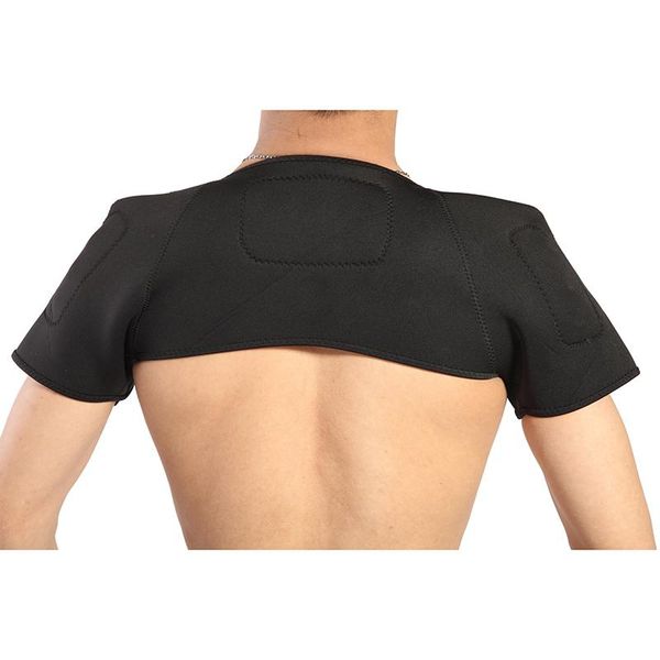 

back support sports safety tourmaline infrared self heating pad brace wrap magnetic double shoulder sportswear, Black;blue