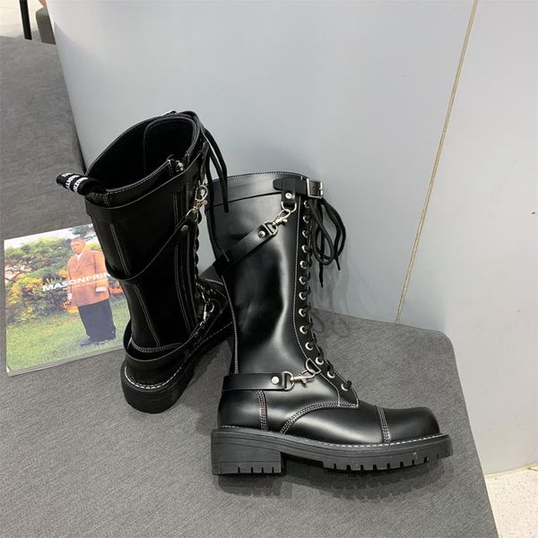 

boots 2021 platform high women metal belt buckle knee punk street style long knight shoes, Black