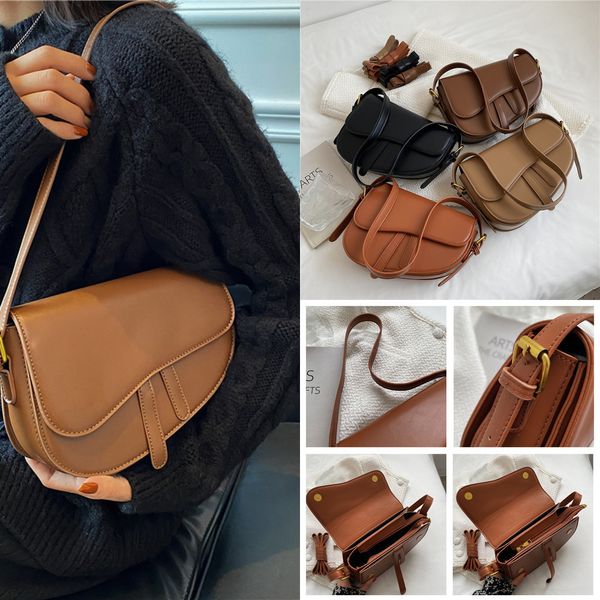 

women's bag new solid color underarm fashion texture messenger saddle handbags