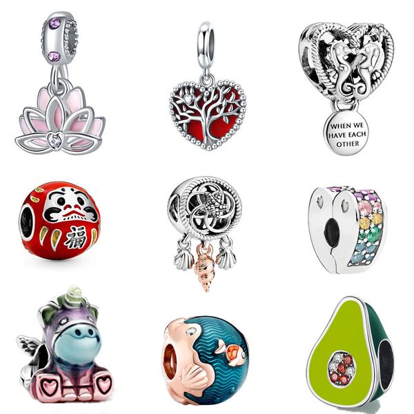 

s925 sterling silver red hollow tree of life pink lotus charms beads adapting original pandora charms bracelets diy jewelry for women, Bronze;silver