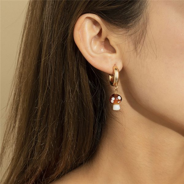 

business style ceramic mushroom stud earrings geometric c-shaped tassel ear drop european women alloy party gift earring jewelry accessories, Golden;silver