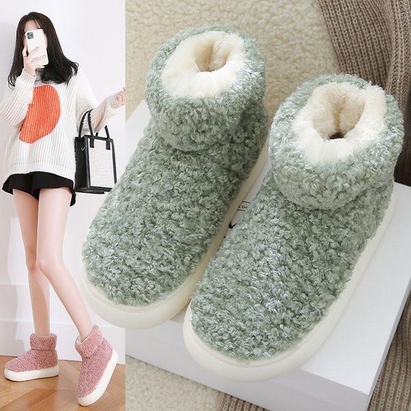 

boots brand women's shoes flat heel boots-women winter footwear australia round toe plush fashion low 2021 ladies mid-calf padded rub, Black