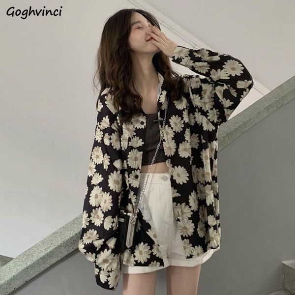 

women's blouses & shirts women floral button thin large size loose turn-down collar streetwear printed ulzzang all-match womens shirt c, White
