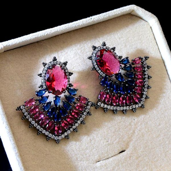 

stud cinkile large fan earrings for women cubic zirconia luxury fashion bridal wedding party accessories high quality, Golden;silver