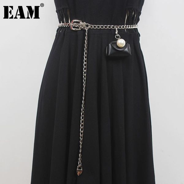 

belts [eam] pu leather black metal chain spliced belt personality women fashion tide all-match spring autumn 2021 1de1187, Black;brown