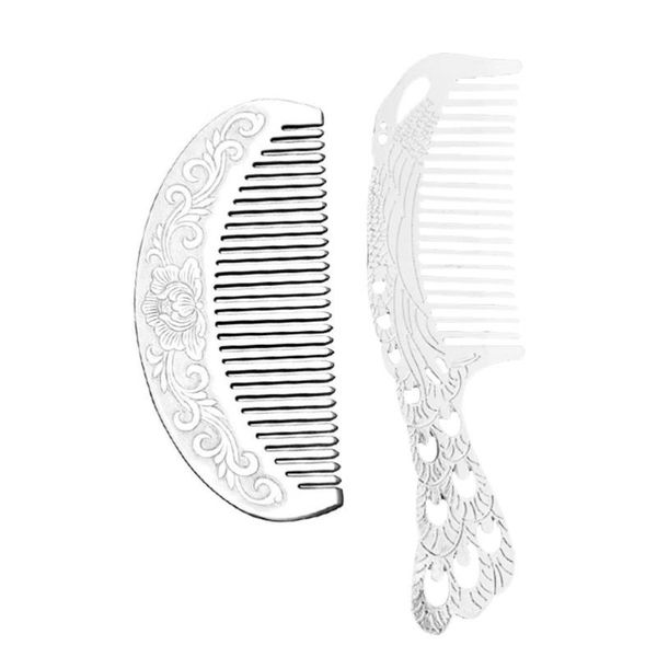 

hair brushes 2pcs silver comb home durable hairdressing unique (silver)