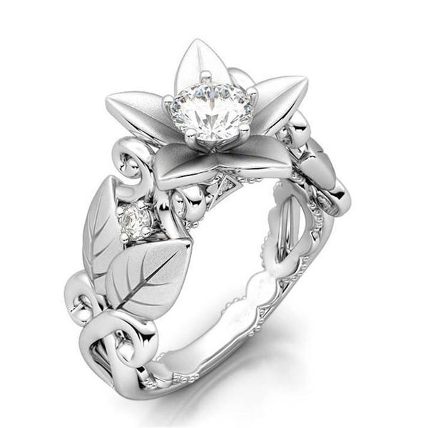 

wedding rings rose flower engagement ring-creative leaves branch ornament, Slivery;golden