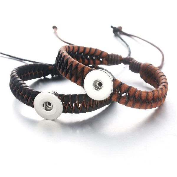 

2 colors adjustable woven leather snap bracelet/bangle leather rope bracelet fit 18mm snap button snap jewe jllzdo, Golden;silver