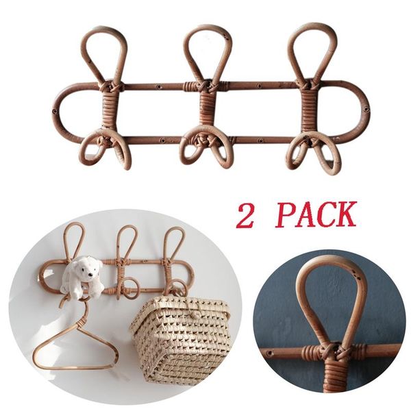 

2 pack handmade rattan hanger wall hooks clothes hat retro rustic wall hanging hanger household hook tools 3 hooks