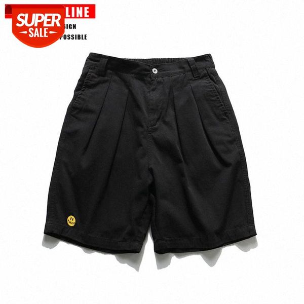 

tkpa japanese smiley face embroidery standard solid color all-match overalls casual shorts men's loose #u13d, Black