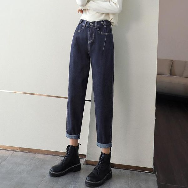 

women's jeans 9865 autumn women harem pants fashion high waist casual street loose thin korean chic washed versatile female trouser, Blue