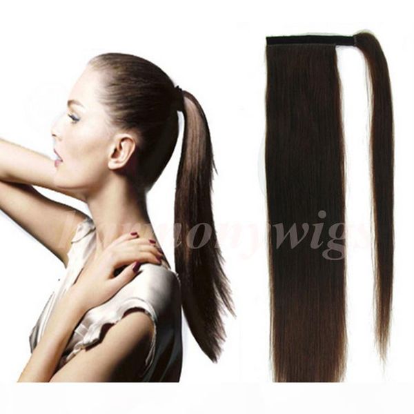 

100% human hair ponytails detangle hair 20 22inch 100g #1 jet black straight brazilian indian hair extensions more colors