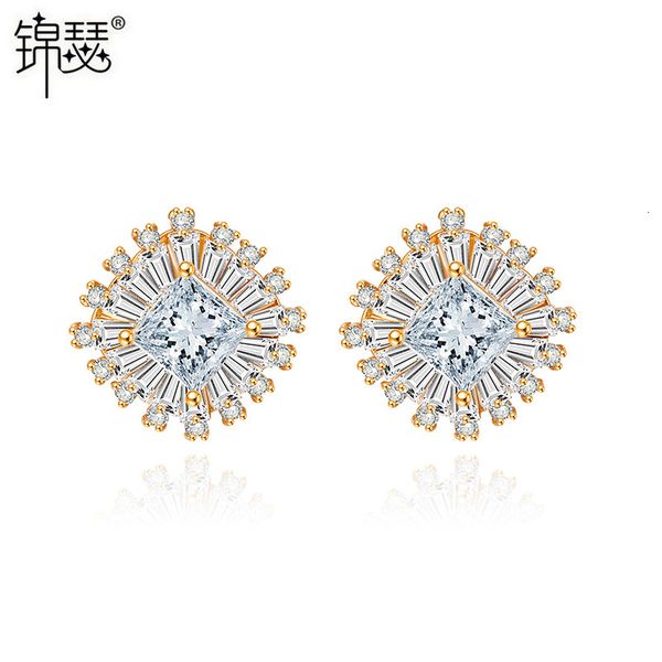 

jewelry charm stud flower shadow earrings aaa zircon inlaid korean, Golden