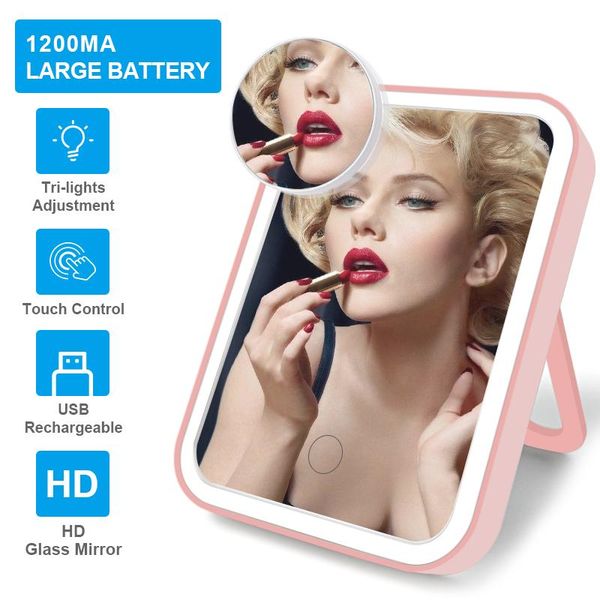 

compact mirrors led makeup mirror with light vanity dormitory rechargeable folding portable beauty deskvipdrop