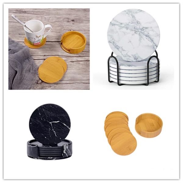 

mats & pads marble /bamboo pattern pu leather set creative heat insulation tea table decorations