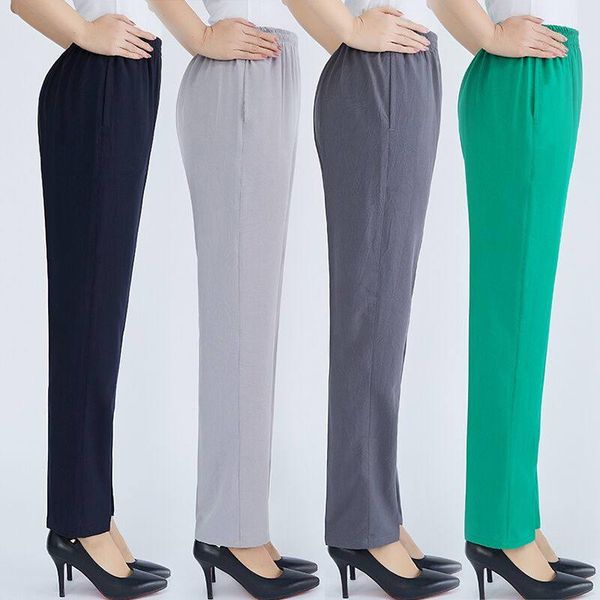 

women's pants & capris 4xl plus size elastic high waist summer women white black loose straight trousers elegant office female c6376, Black;white