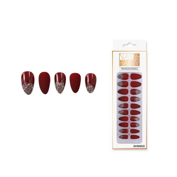 

false nails 24pcs nail tips press flame full cover kid glue self fake art for reusable manicure tip, Red;gold