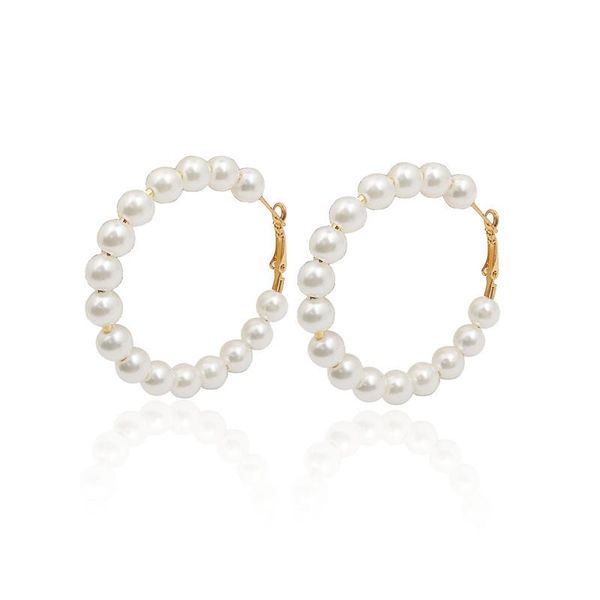 

hoop & huggie 2021 trendy diametre 8mm simulated pearl oversize golden earrings for women gilr wedding party jewerly accessories gift, Golden;silver