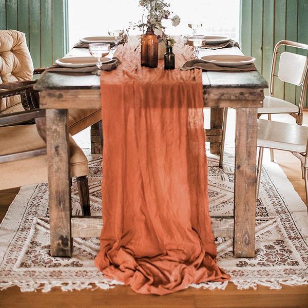 

table runner dinning decoration rust wedding cotton gauze gift runners