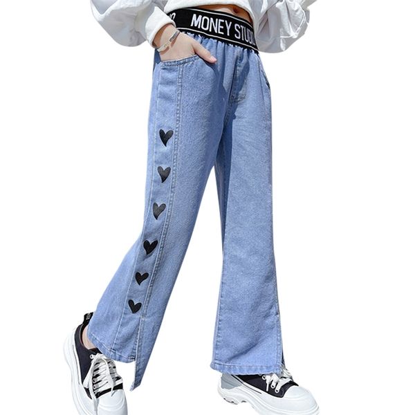 

girls jeans heart pattern girl's casual style trousers for children spring autumn children's clothes 6 8 10 12 14 210528, Blue