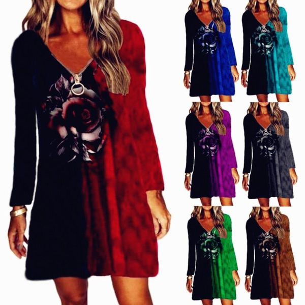 

casual dresses women 2021 spring vintage ruffles bedress large big zipper summer boho party elegant full long sleeve plus sizes, Black;gray