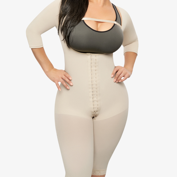 

women's shapers corset waist trainer hook-eye shapewear bodysuit with sleeves knee length compression garment removable strap, Black;white