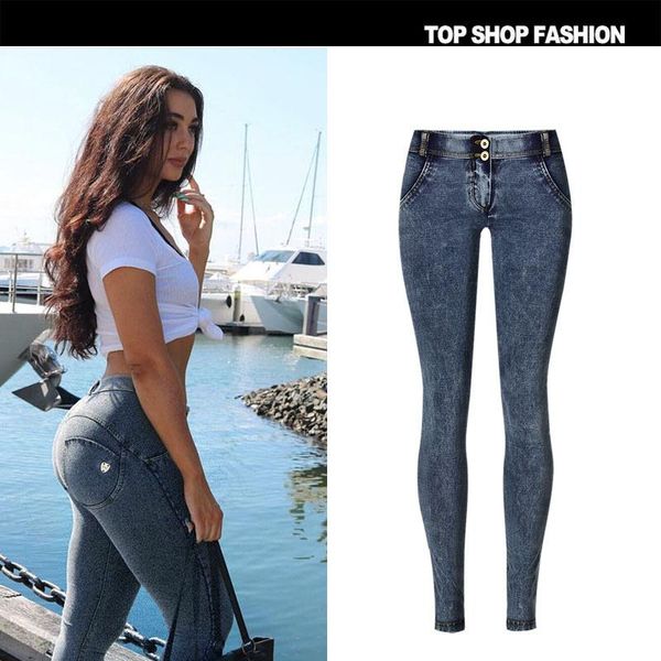 

women's jeans europe and the united states ultra- peach hip pants fitness master with same stretch comfortable low-rise, Blue