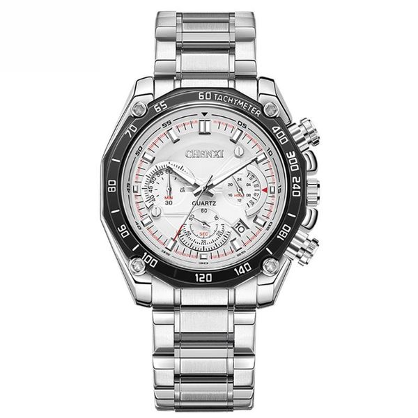 

wristwatches fasihon casual men's watches stainless steel chronograph calendar business sport wristwatch for male brand chenxi clock, Slivery;brown