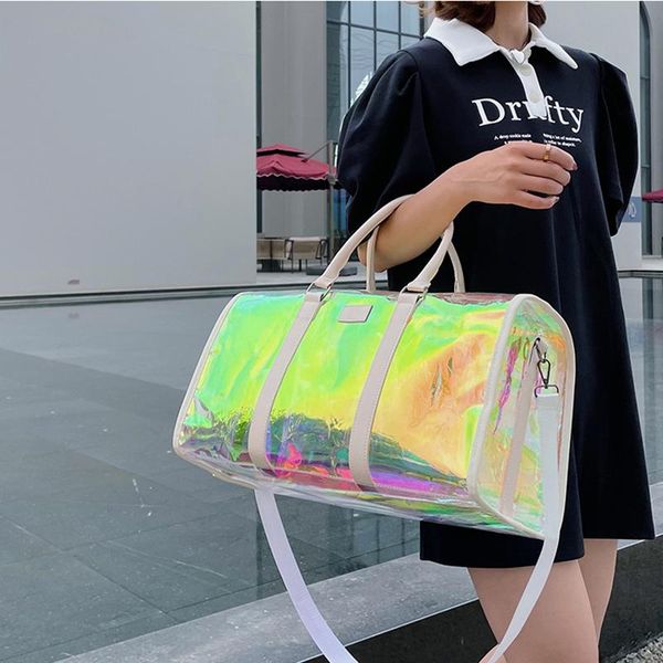 

duffel bags jiessie&angela travel bag for women pvc transparent laser handbags fashion large-capacity shoulder waterproof luggage