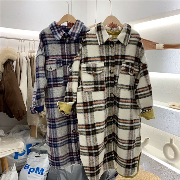 

2021 spring down collar woolen plaid print elegant wool jacket women autumn coat feminino ujfv, Black