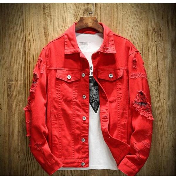 

men's jackets 2021 spring and autumn denim jacket ripped hole couple trend clothe coats, Black;brown