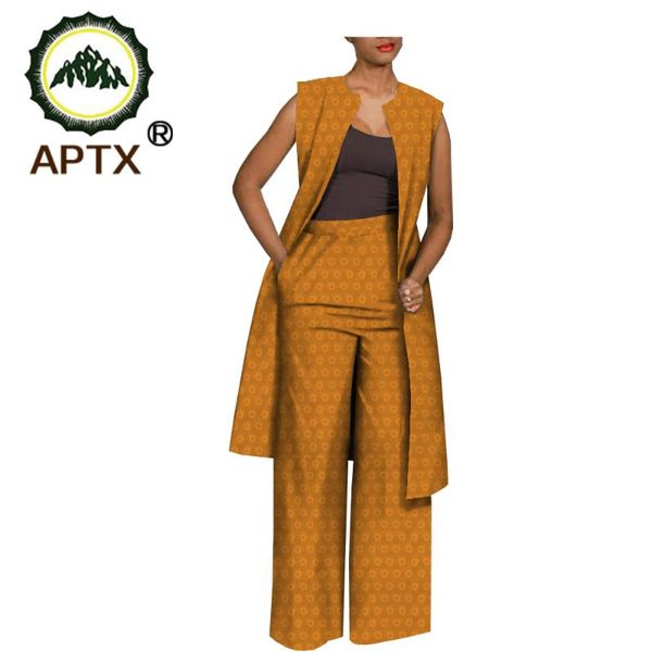 

women's two piece pants african women clothing jacquard suit for aptx sleeveless long full length wide leg ta1826022, White