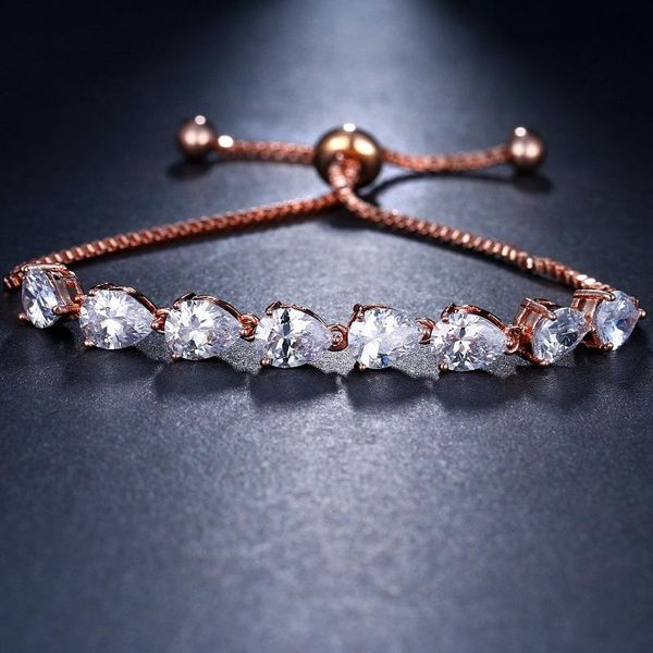 

charm bracelets orztoon vintage zircon water drop for women adjustable rose gold brass bracelet trendy female jewelry party gift 2021, Golden;silver
