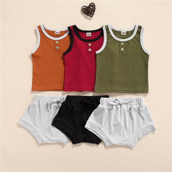 

clothing sets 2pcs 3-24months baby girls boys cotton clothes sets,children summer color matching o-neck sleeveless vest+solid shorts set, White