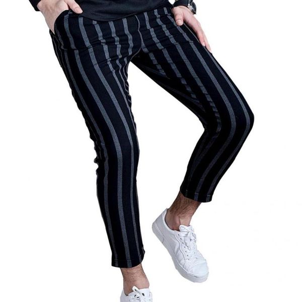 

men's pants summer men striped drawstring closure streetwear slim pockets trousers vertical stripe printing casual, Black